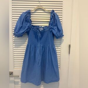 Hill House The Scarlett Mini Nap Dress Hydrangea Blue Textured Clip Dot size XL